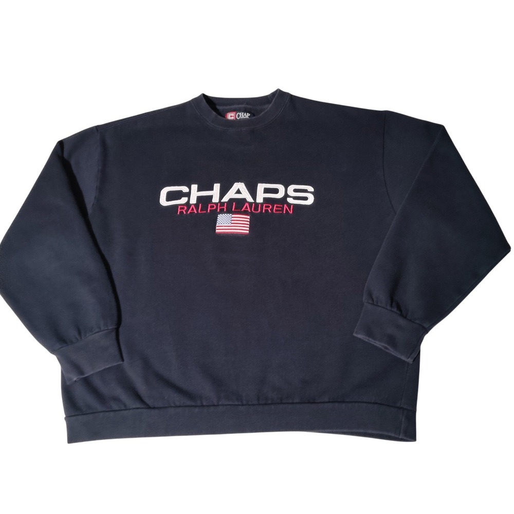 Chaps Ralph Lauren Mens Navy Blue Embroidered American Flag Sweatshirt Size L